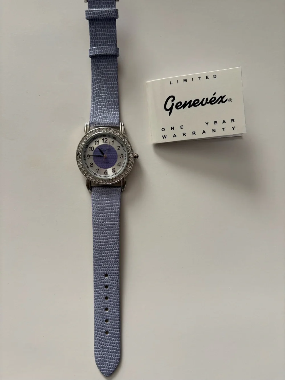 Vintage genevex Lavender Leather-Strap Ladies Watch NWOT